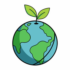 Earth with single leaf, eco friendly globe, environmental awareness, green planet illustration, world nature day, conservation design