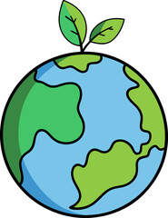 Small earth with leaves, eco planet icon, environmental awareness, green globe, world nature day, conservation vector, save the earth