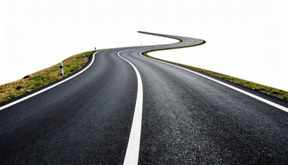 Fototapeta premium Isolated road illustration in minimalist brush stroke style on white background for travel, transportation, and landscape design concepts