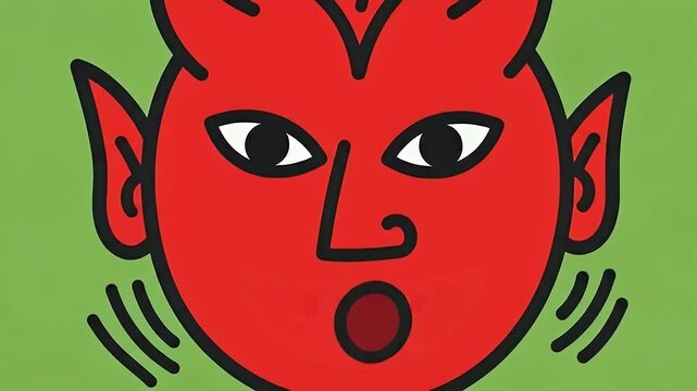 Cartoon Devil Face Animation with Red Devil Horns
