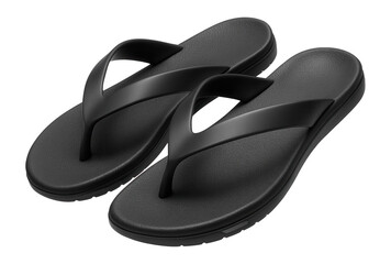 Black rubber flip-flops with textured footbed and wide thong strap for beachwear