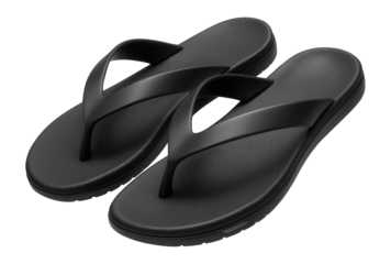 Black rubber flip-flops with textured footbed and wide thong strap for beachwear