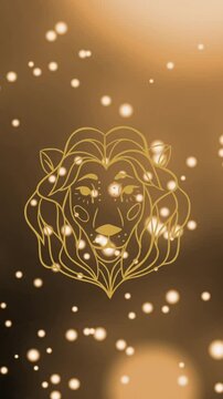 Animation of lion head vector of leo zodiac sign against illuminated particles and lens flares