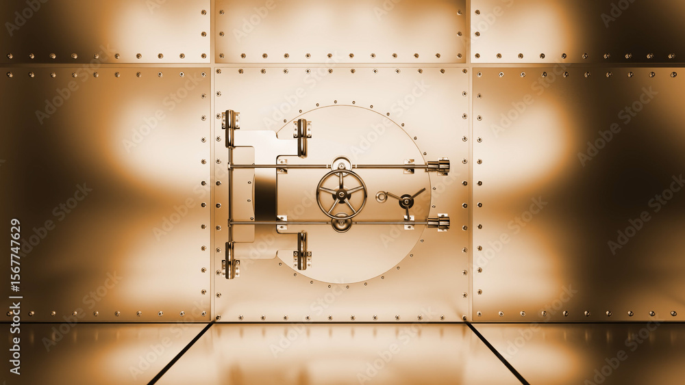 Poster round vault door with closing mechanism, ensuring the safety and security of valuable assets within 