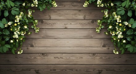 Fresh White Flowers Framing Rustic Wooden Background