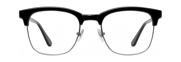 Half-rimmed frames with glossy black upper rim