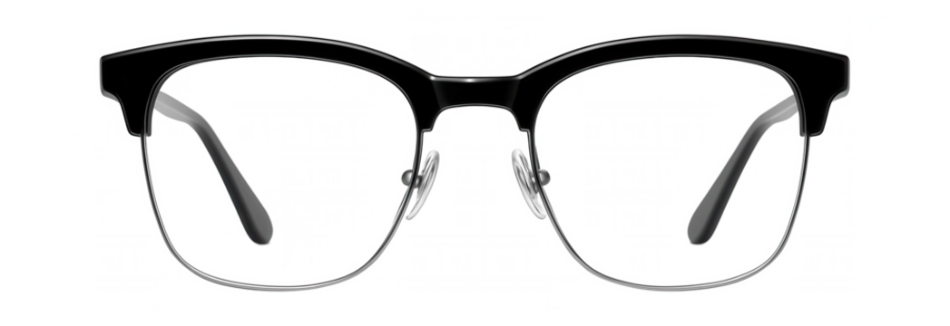 Half-rimmed frames with glossy black upper rim