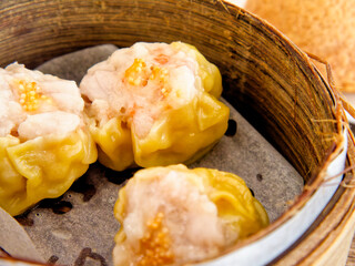 Shrimp and Fish Roe Siu Mai, Juicy shrimp, topped with fish roe