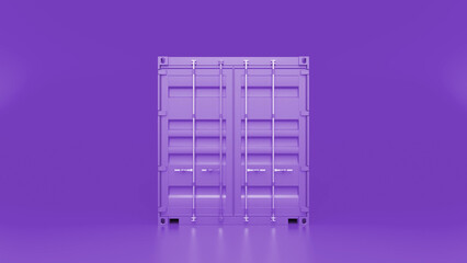 Purple metal cargo container positioned against a vibrant purple background, symbolizing global shipping and logistics, emphasizes the interconnectedness of international trade and commerce