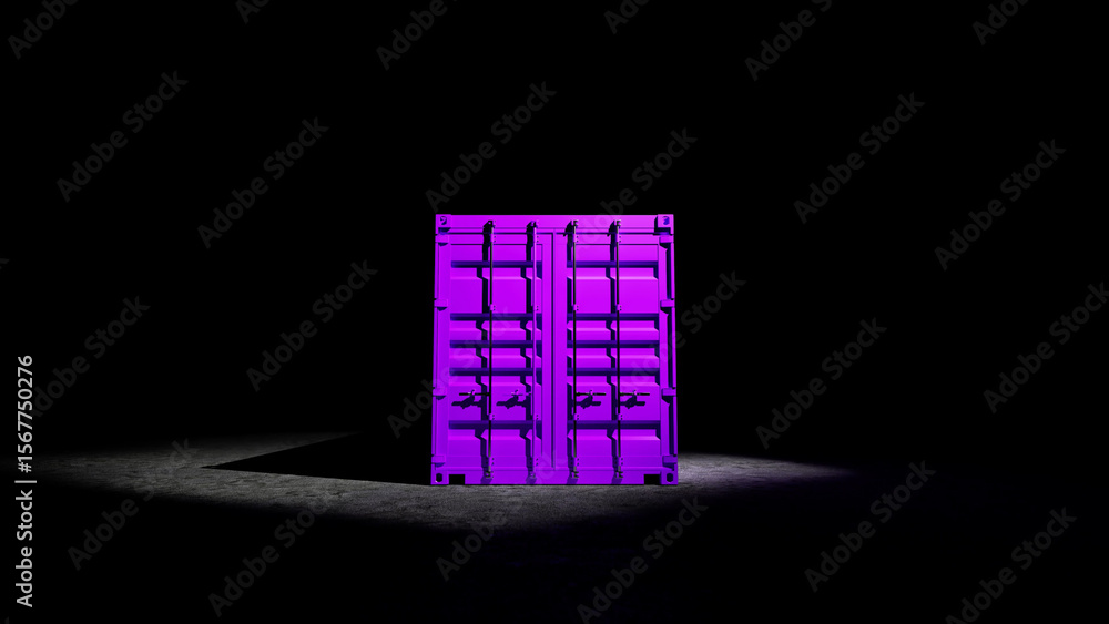 Poster illuminated intermodal freight container in a dark setting, creating a dramatic atmosphere for theme