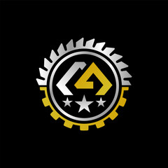 Logo design graphic concept creative premium vector stock image top sell initial M or CA font with gear circular saw blade handmade mechanical service