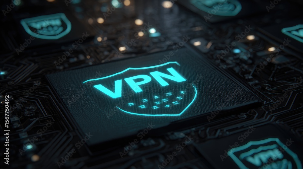Poster virtual private network vpn interface with shield icons and data masking