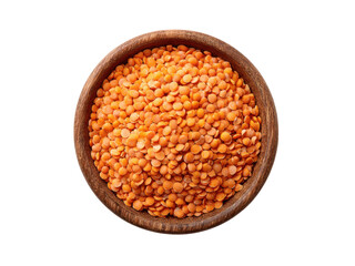 Orange lentils fill wooden bowl against black background image, Isolated, Transparent Png