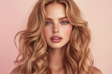 Fototapeta premium Close-up portrait of a woman with voluminous blonde hair.