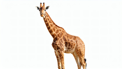 Naklejka premium Isolated giraffe illustrated on white background in detailed brush stroke style for wildlife, nature, and animal design concepts