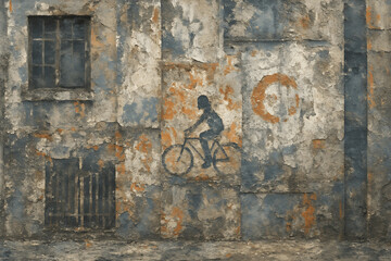 Urban Texture Collage with Weathered Surfaces and Street Art