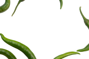 Frame made of fresh green chili pepper on white background. Space for text