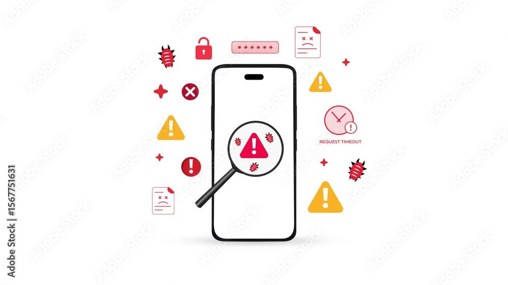 Poster ransomware attacks showing on the mobile phone screen, security compromise, hacking, error, cyber at