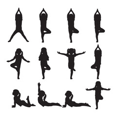 Children performing various yoga poses stretching balance