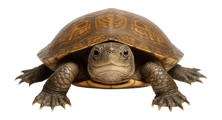 Fototapeta premium Western pond turtle with mottled brown and yellow shell and webbed feet