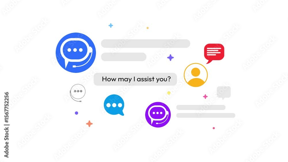 Poster talking with ai chatbots concept 4k animation with colorful and minimalist shapes. assistance and he