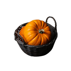 Harvest Season Autumn Orange Pumpkins in Rustic Woven Basket Ready for Fall Festivities
