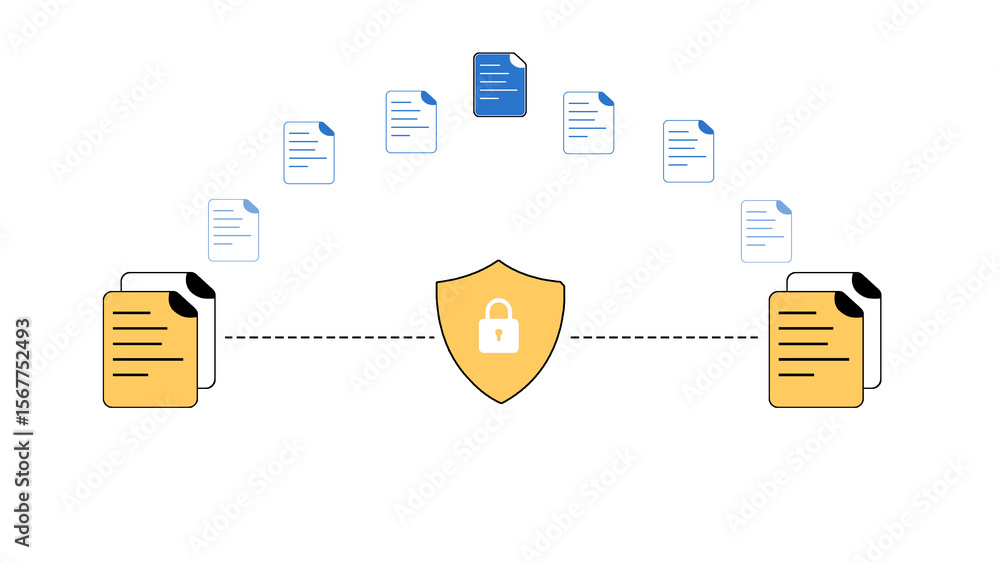Poster file sharing concept in a protected and secure method, minimalist illustration design png