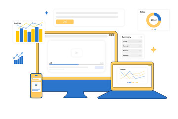 Digital marketing concept with floating ads design and results, transparent png. Finance, growth, business, dashboard, sales, leads