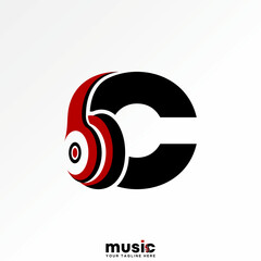 Logo design graphic concept creative premium vector stock image top sell initial C sans font earphone headset DJ sound song to listen play music voice