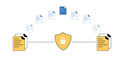 File sharing concept in a protected and secure method, minimalist illustration design png