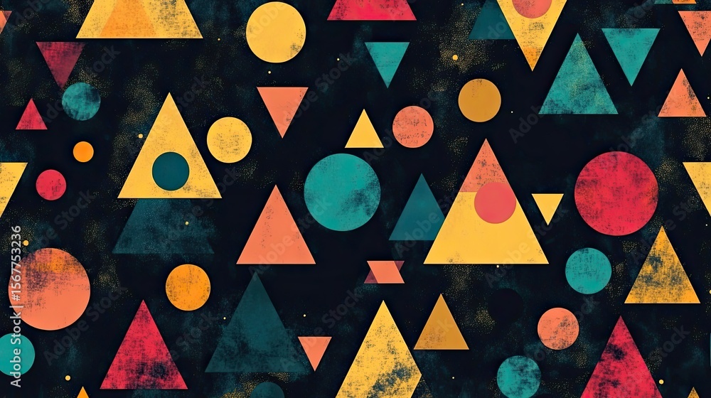 Poster the stock photo shows a seamless pattern composed of overlapping abstract triangles and circles in v