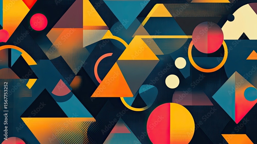 Poster the stock photo shows a seamless pattern composed of overlapping abstract triangles and circles.