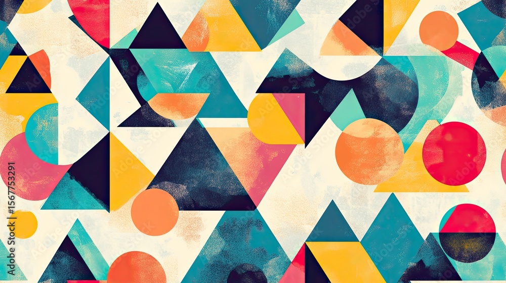 Poster the stock photo shows a seamless pattern composed of abstract triangles and circles.