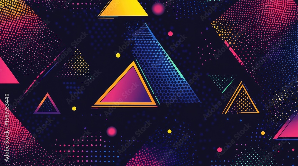 Poster the stock photo shows a seamless pattern of abstract triangles and dots in blue.