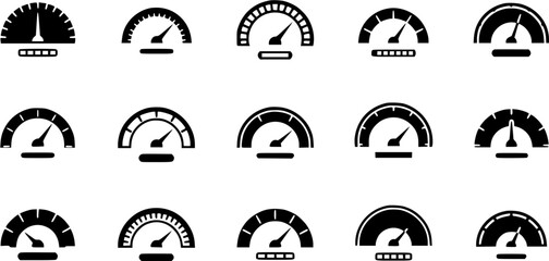 Gauge Icons: Vector Set of Speedometer and Dashboard Gauges
