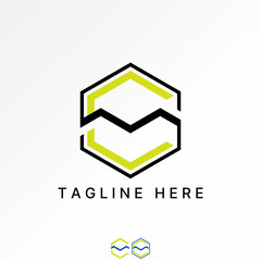 Logo design graphic concept creative premium vector stock image top sell letter CM or GCM font line hexagon motif pattern aesthetic decorative brand