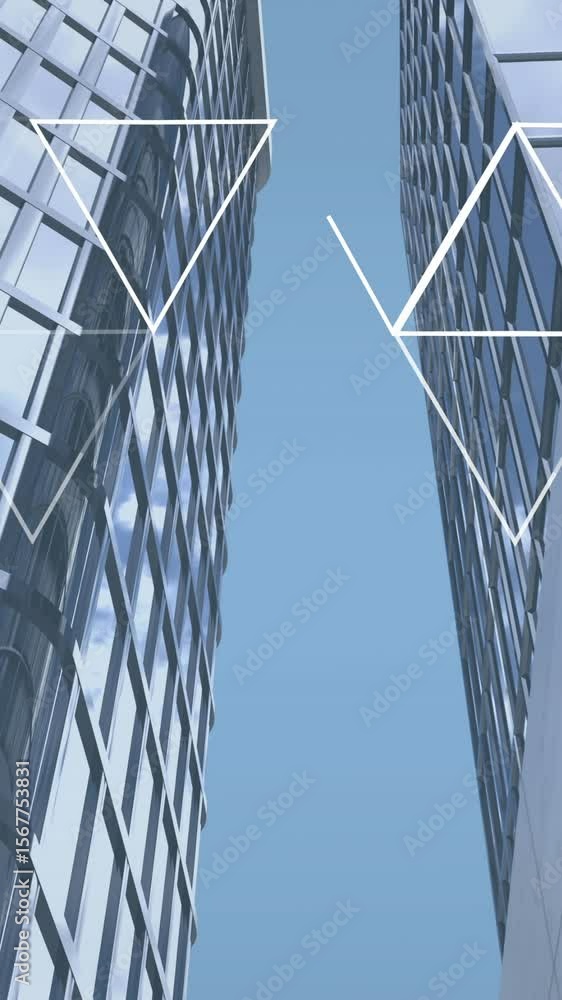 Poster animation of network of triangles over bank building