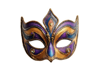 Fototapeta premium Ornate purple gold blue Venetian masquerade mask with jewels image, Isolated, Transparent Png