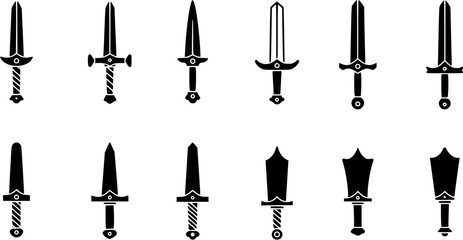 Naklejka premium Set of Swords Vector Icons, Weapon, Fighting Equipment