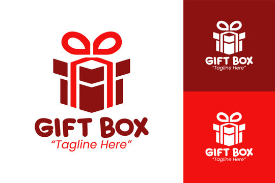 Professional Red Color Gift Box Logo for Event Branding and Seasonal Design
