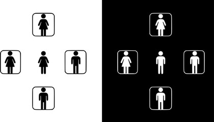 Toilet Sign Variations: Black and White Gender Symbols