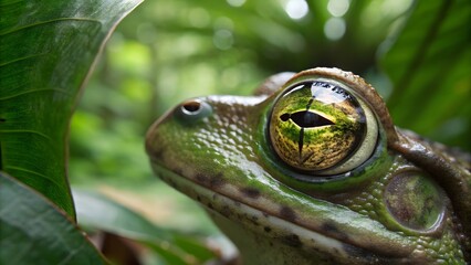 Close-Up of Colorful Frog with Detailed Eye in Lush Green Environment