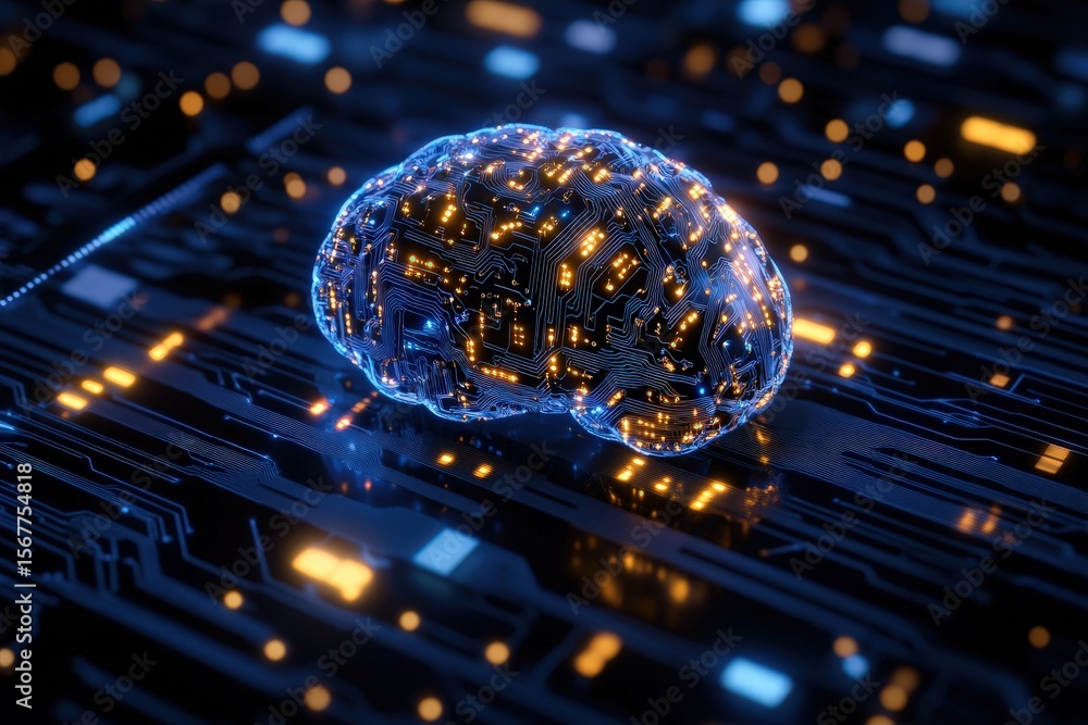 Aufkleber digital brain model on a circuit board.