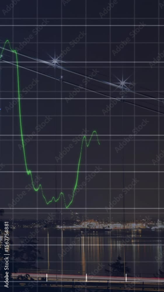 Poster animation of data processing over cityscape