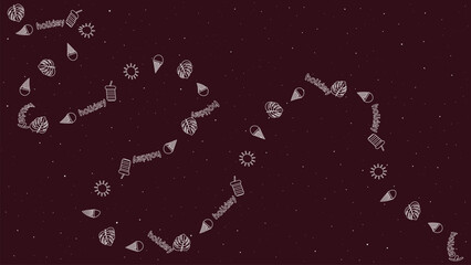 Minimalist Summer Doodle Icons Curvy Path on Starry Background for Banner and Poster isolated in maroon