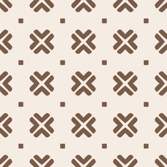 Brown and Beige Geometric Motif. Simple geometric cross motif with square dots grid seamless pattern background. Rustic tribal grid motif fabric textile motif pattern in brown natural earth tone color
