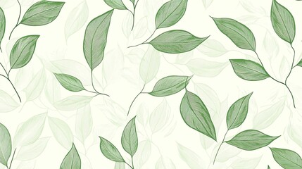 The stock photo showcases a seamless, hand-drawn pattern of soft green leaves.