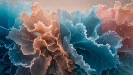 background Colorful abstract coral structures in vibrant shades of blue and peach under soft lighting. AI-generated image. 