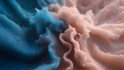 Colorful fabric textures create a beautiful abstract composition with blue and pink waves in a soft, light atmosphere AI-generated image. background