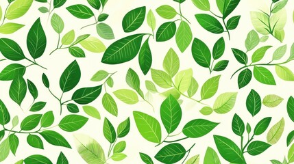 The stock photo showcases a vibrant, seamless pattern of hand-drawn green leaves.